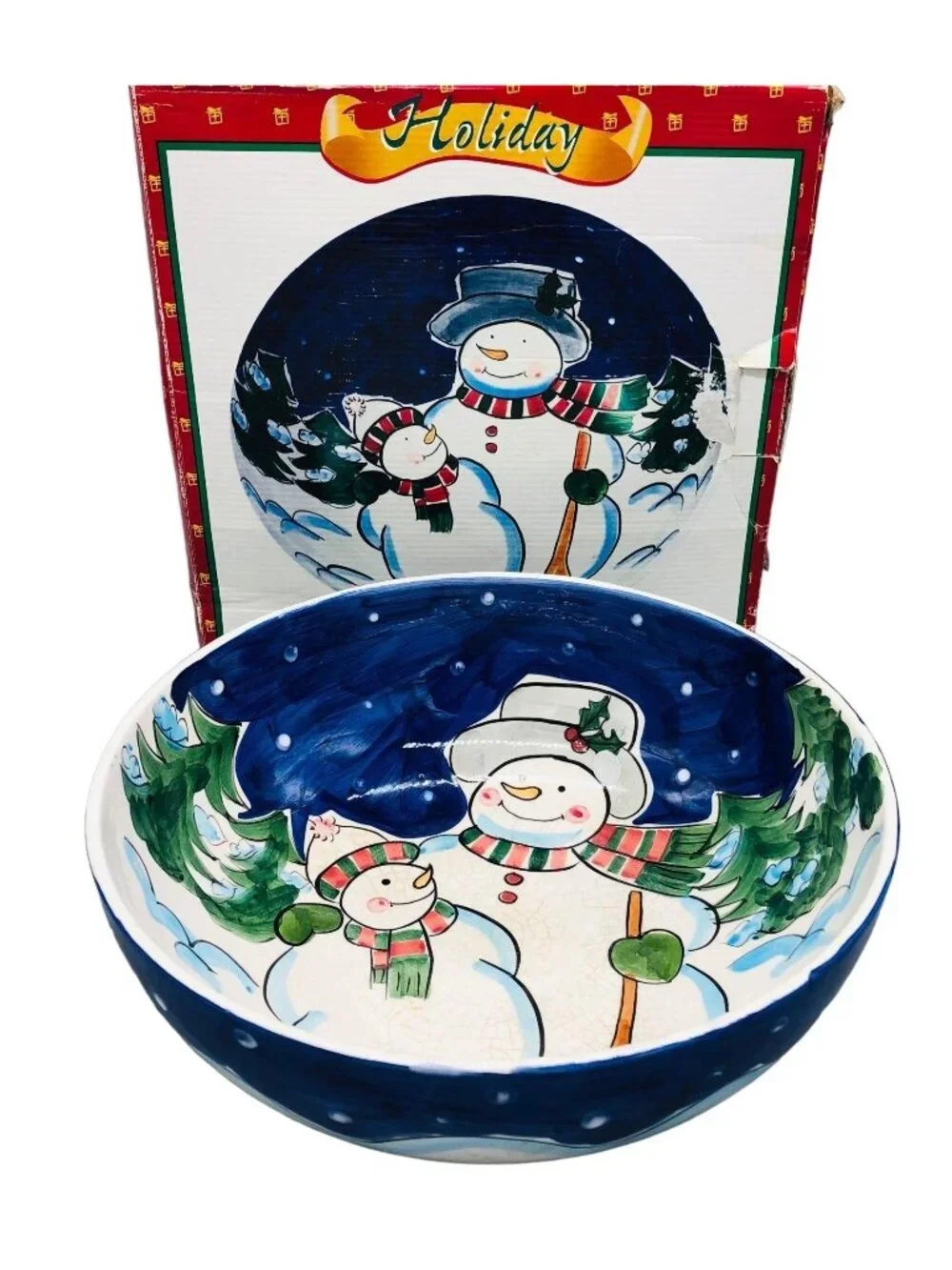 Holiday Ceramic Serving Bowl Snowmen World Bazar Christmas 12